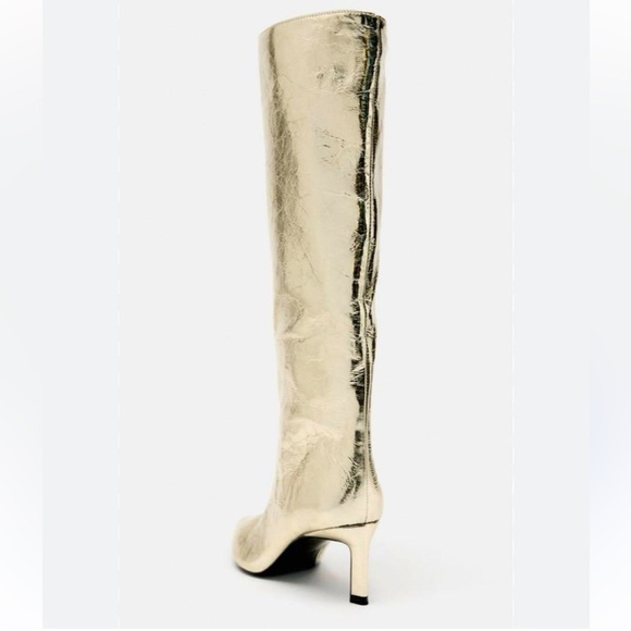 Zara NWT golden metallic high heel knee high boot - Picture 2 of 6